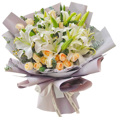 新乡19朵香槟玫瑰百合，温暖你的心灵