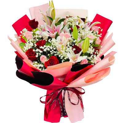 新乡19朵玫瑰混搭百合,我的心属于你